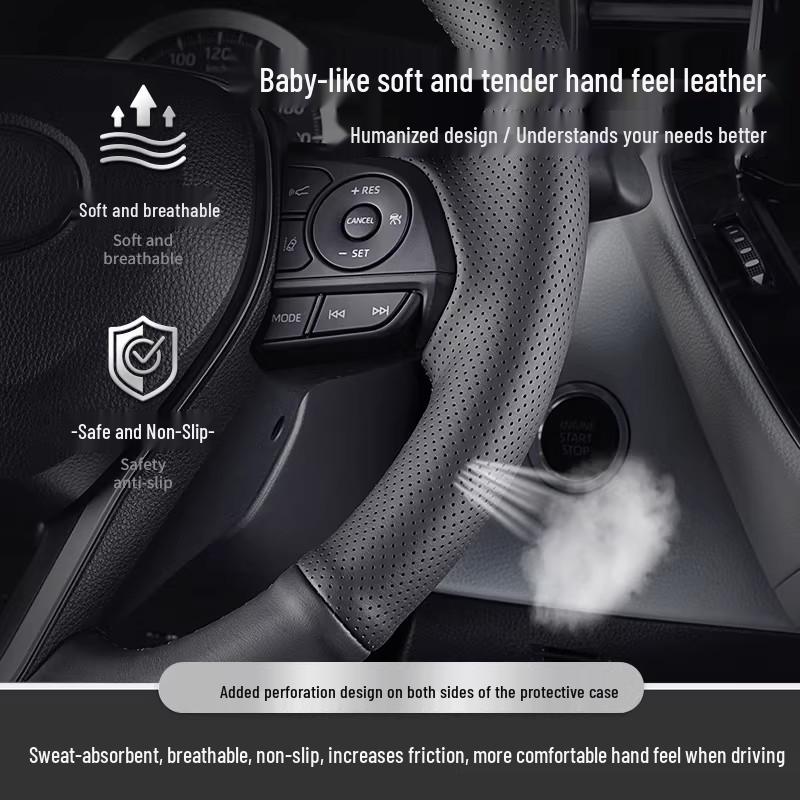 Genuine Leather Hand-Stitched Steering Wheel Cover for Honda Civic, Accord, CRV, HR-V, Fit, and Guandao Models