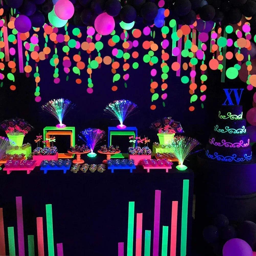 Neon Fluorescent Garland Round Stars Black Light Glow Party Decor Happy Birthday/ Banner Baby Shower Supplies Wedding Decoration