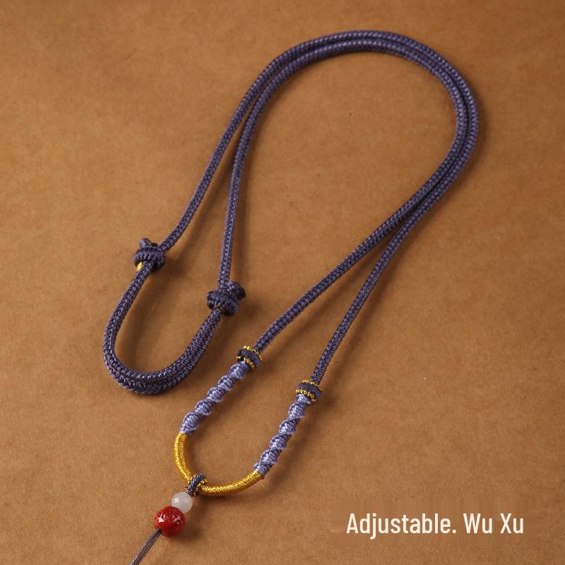 Hand-woven Jade Pendant Lanyard Necklace - Adjustable Unisex Rope