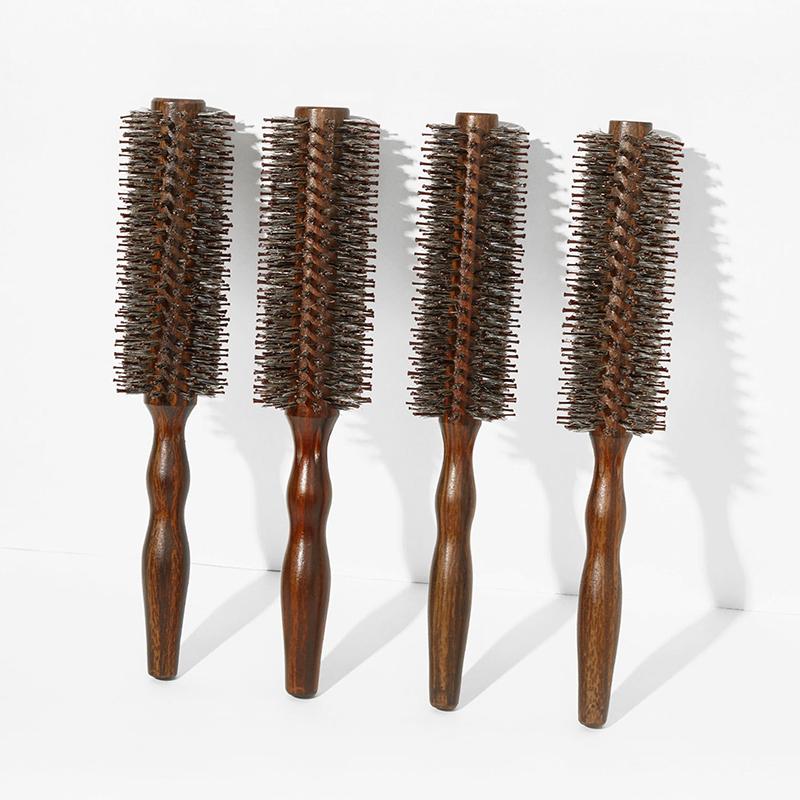 Barber Hair Round Roller Wood Hair Brush Boar Bristle Nylon Hair Comb Hairdressing Combs Round Paddle Brush Women Men Curly Hair