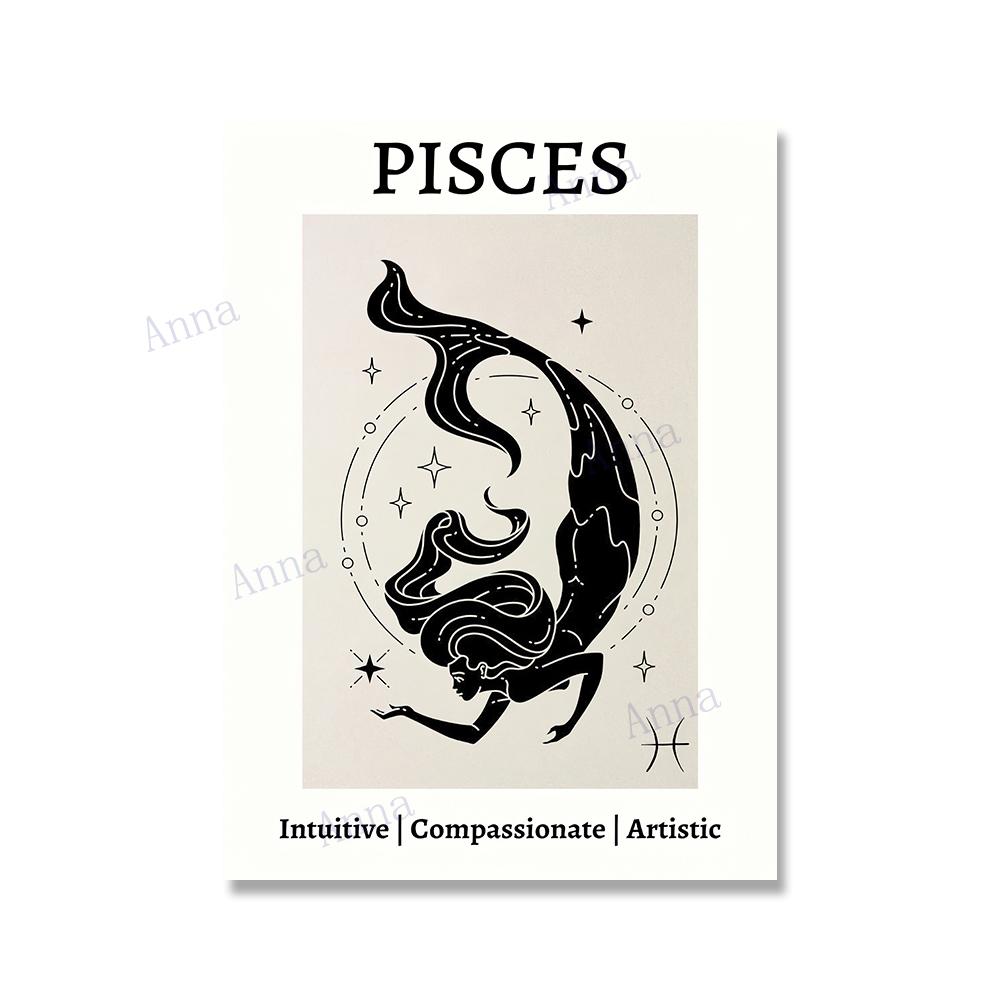 Retro 12 Zodiac Posters Capricorn Gemini Cancer Leo Libra Sagittarius Constellation Canvas Painting Wall Art Pictures Home Decor