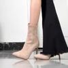 Socks Boots High Heel Thin Heel Pointed Apricot Korean Version Short Boots Women Thin Boots Suede Monsoon