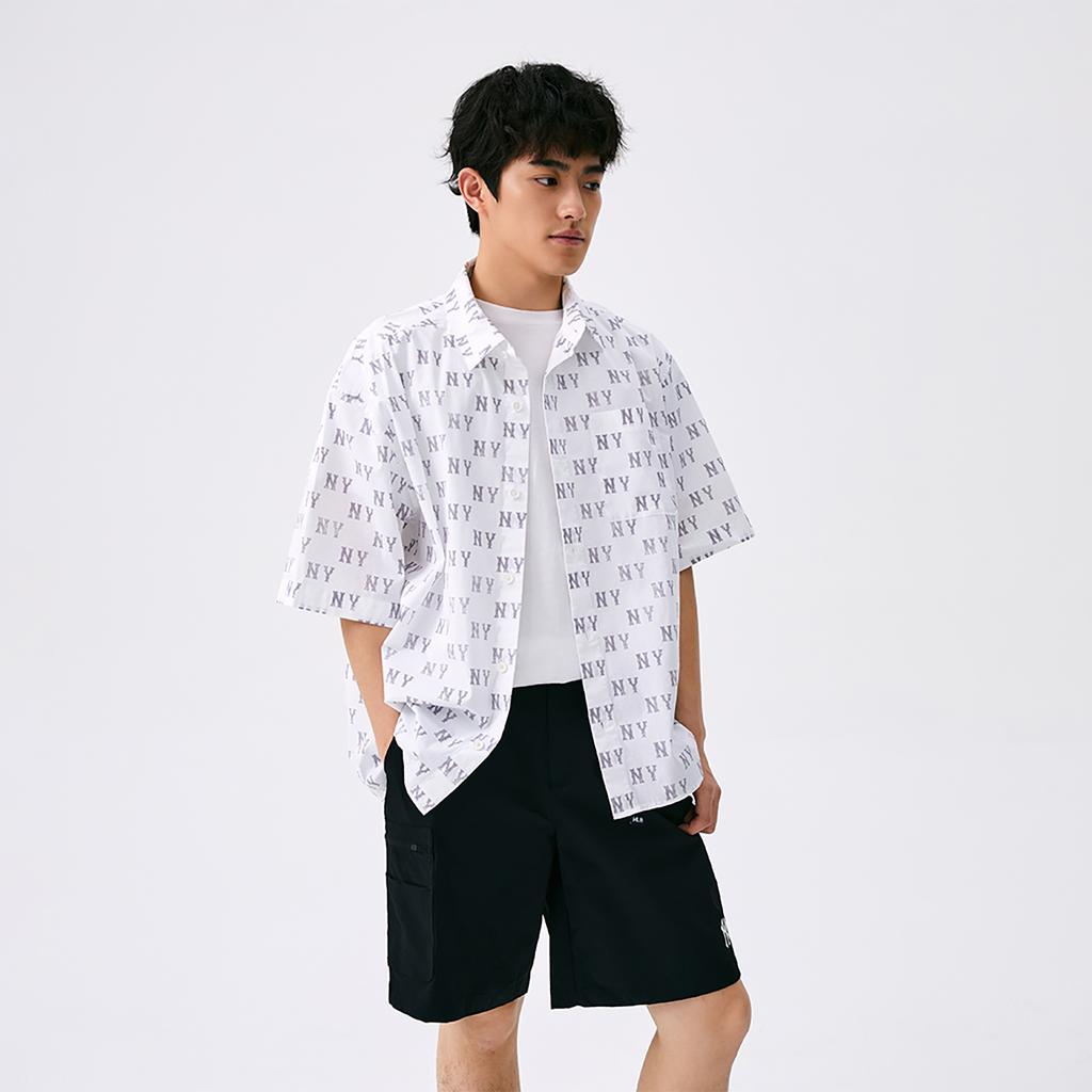 New MLB MONOGRAM Collection New York Yankees SS25 Shirt Unisex Gray 3AWSM0653-50GRS