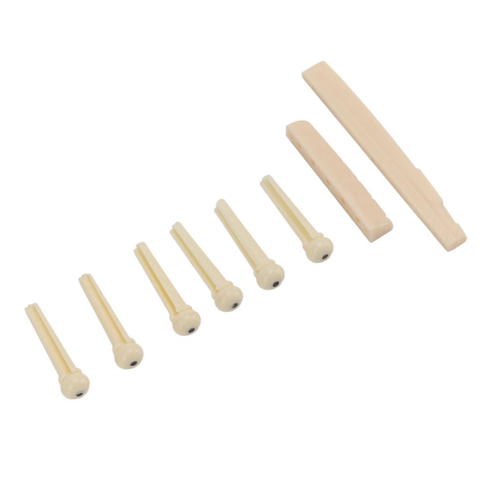 Folk Guitar Nut Saddle ABS with 6pcs Bridge Pin Instrument Accessory Set Kit for Replacement