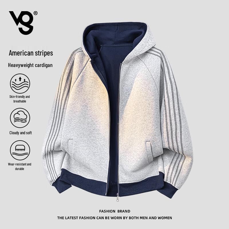 VUUG American Style Heavyweight Striped Hooded Zip-Up Cardigan