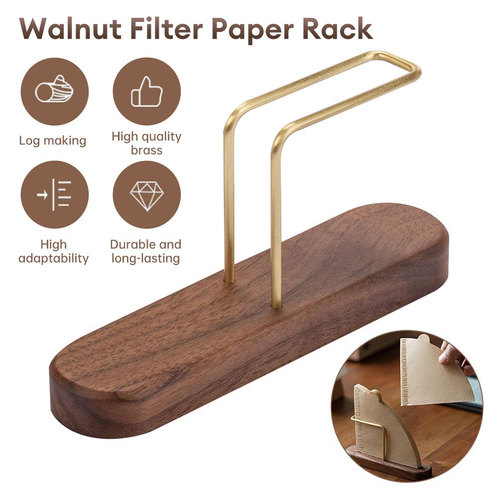 Walnut Coffee Filter Paper Rack Holder Coffee Accessories Stand Capacity Of 60Pcs Paper Storage V-Shape Coffee Filter Dispenser