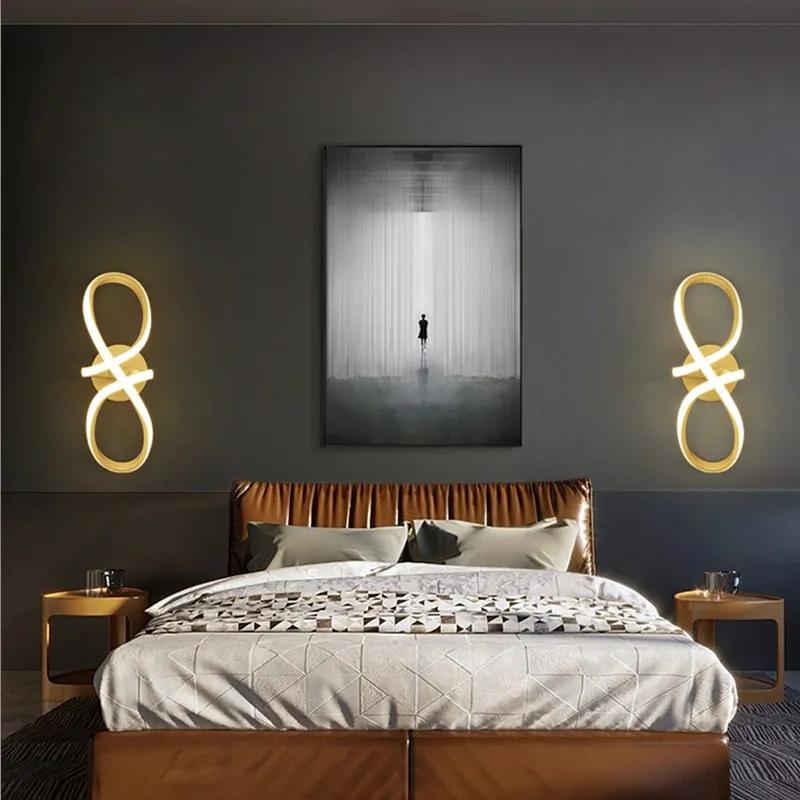 Modern LED Wall Lamp Nordic Gold Bedroom Bedside Wall Lights With Plug Wall Sconce For Minimalist Entryway Corridor Aisle Lights