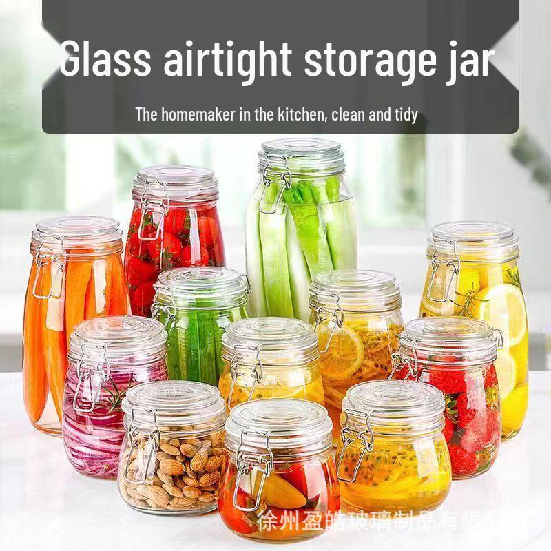 Glass Storage Jar with Stainless Steel Buckle for Tea, Grains, and Cereals