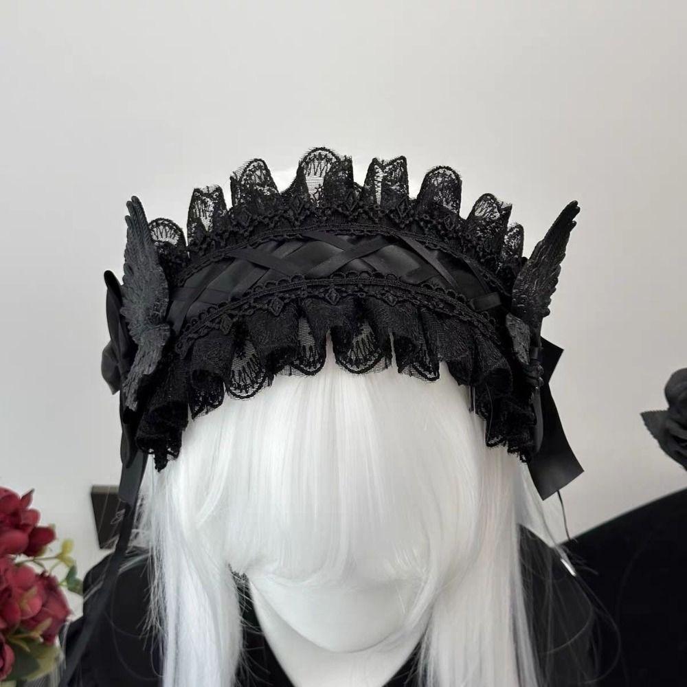 Rivet Lolita Wings Lace Headband Y2k Ruffled Hairband Cute Lolita Hair Clip  Comic Convention