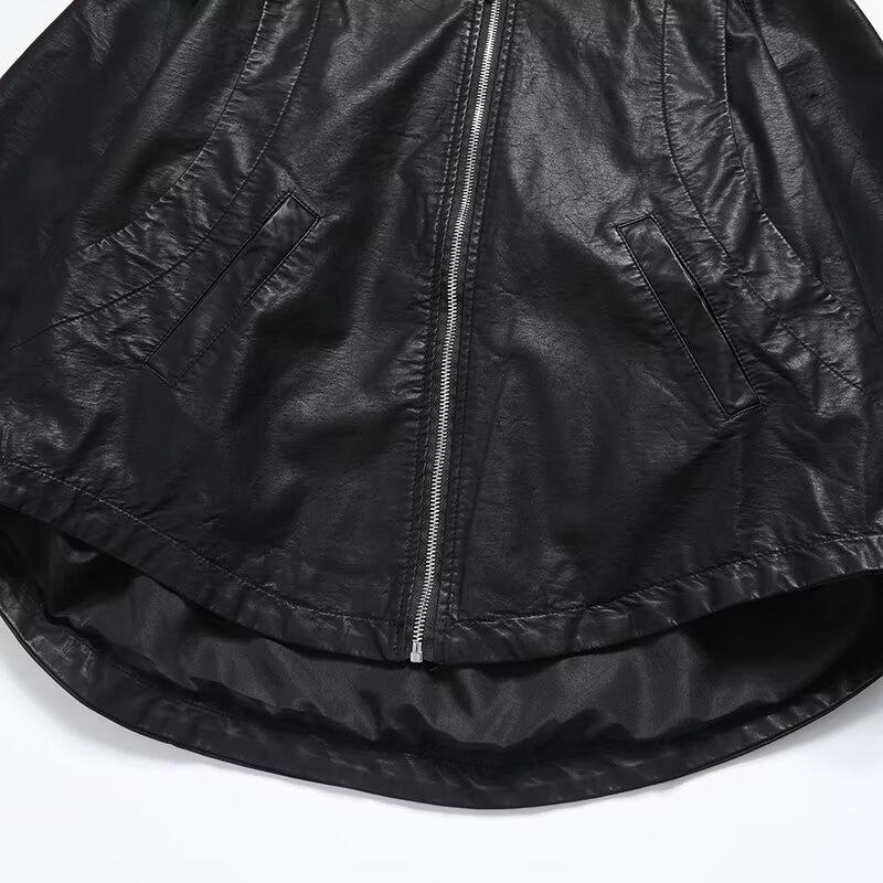 2024 Autumn Women's European & American Style Faux Leather Hooded Sweatshirt Coat