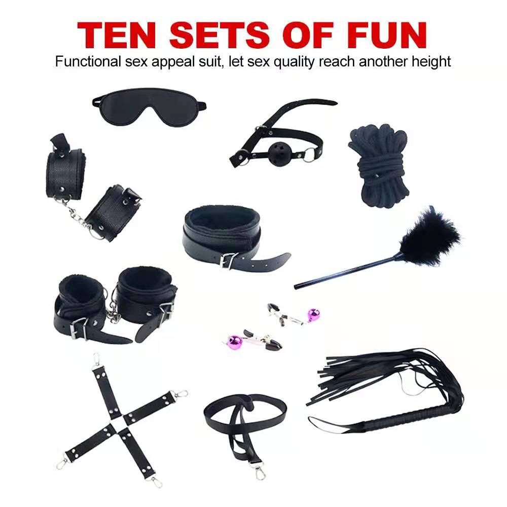10PCS Fetish Kits Bed Restraints Bondage Plush PU Sexy Flirting Alternative Toys Tied BDSM Bondage