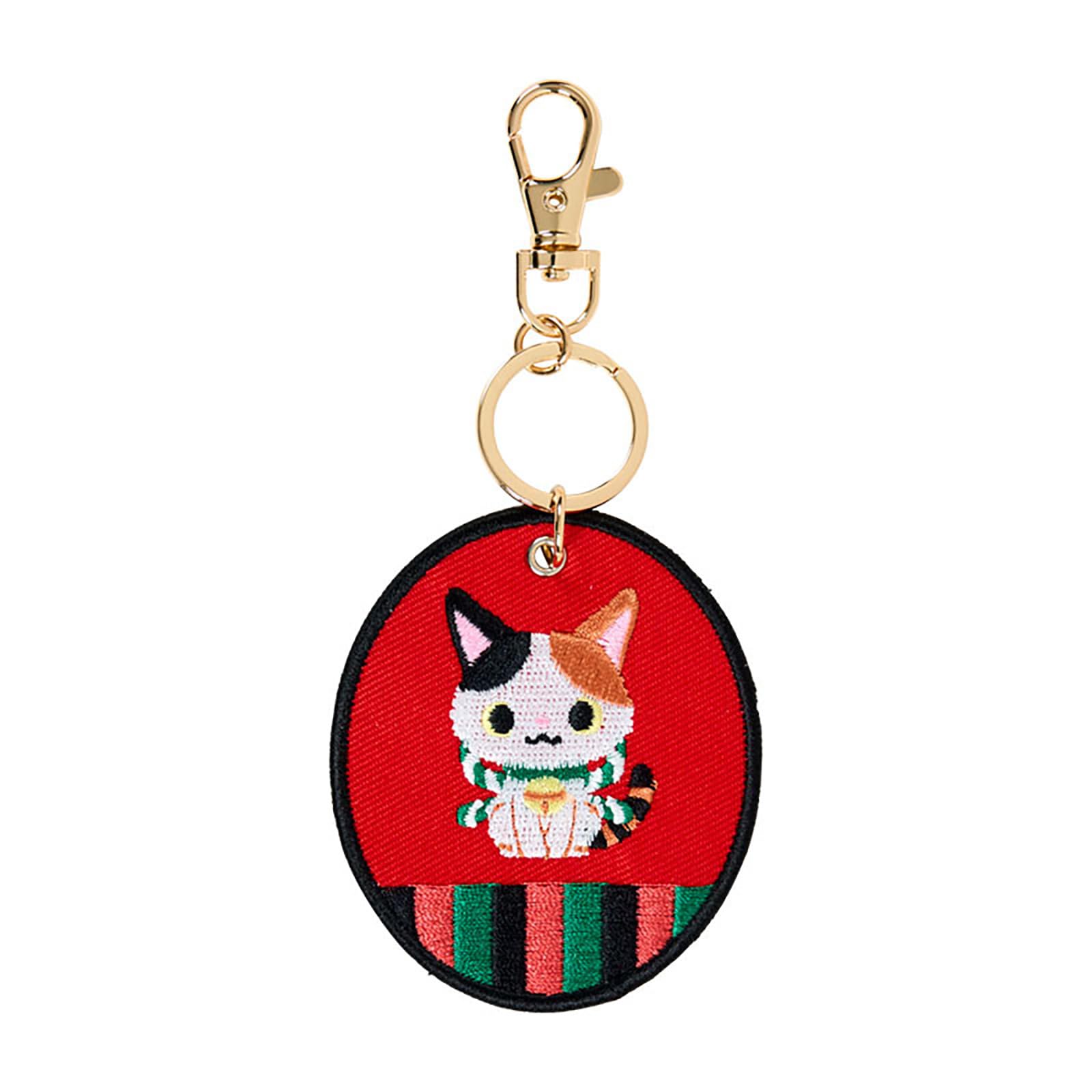 Sanrio Kabuki Nyantaro Embroidered Patch Keychain Polyester Steel 486621