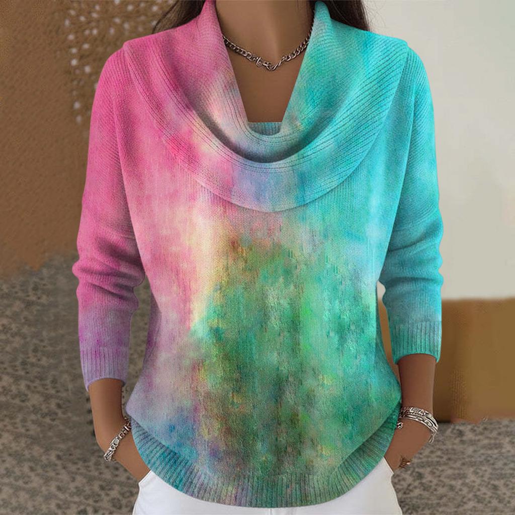 Dámský ležérní a módní svetr s dlouhým rukávem a potiskem, kulatým výstřihem