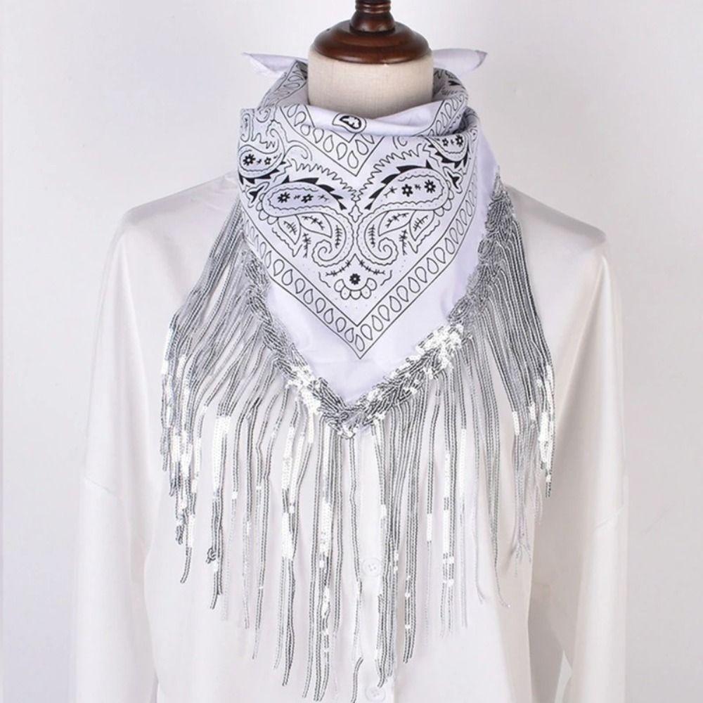 Cowboy Style Cowgirl Bandanas Tassel Trim Neckerchief Western Accessory Women Bandanas