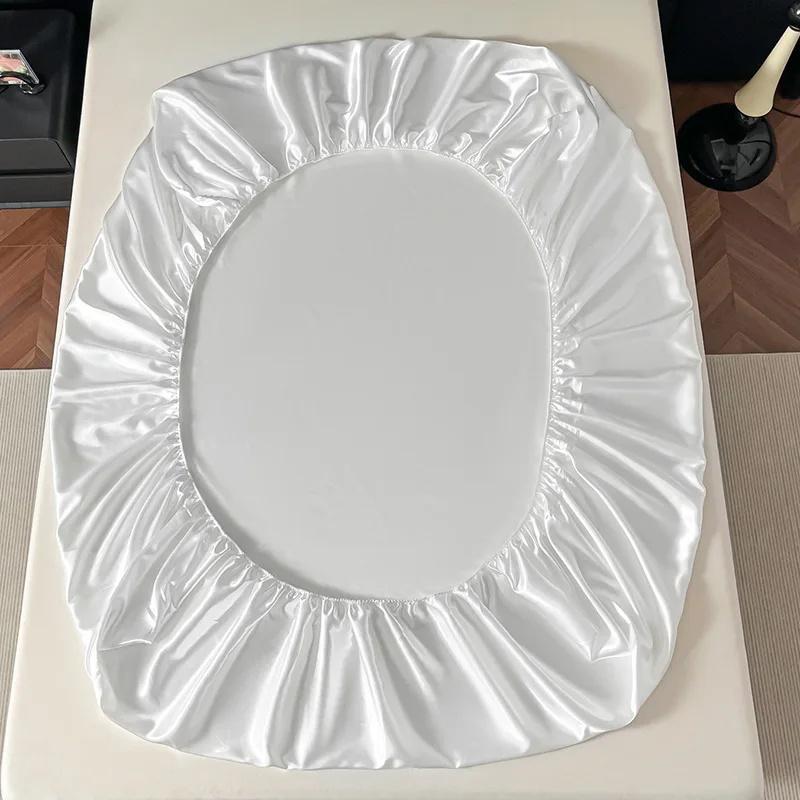 1Pc Satin Elastic Fitted Sheet Solid Mattress Cover for Single Double Couple King Queen Full Twin Bedsheet Satin Bed Linen