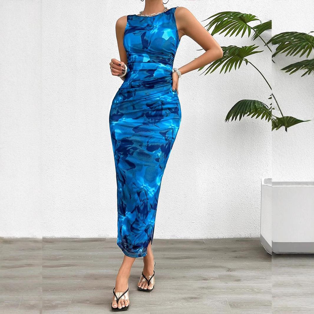 

Весенне-Летнее Элегантное Облегающее Платье Без Рукавов Женское Шикарное Повседневное Платье А-силуэта Для Вечеринок Свадеб И Повседневной Носки Модный Модный Наряд L синий