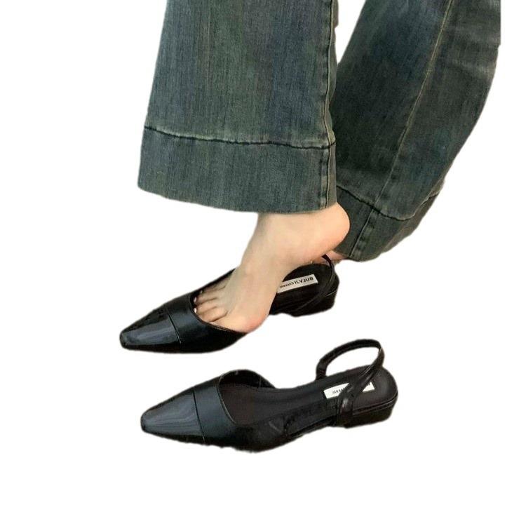 Low-heeled Pointed Toe Bag Head Sandals Women's 2025 New Summer Skirt French Gentle Evening Shoes Mary Jane Single Shoes