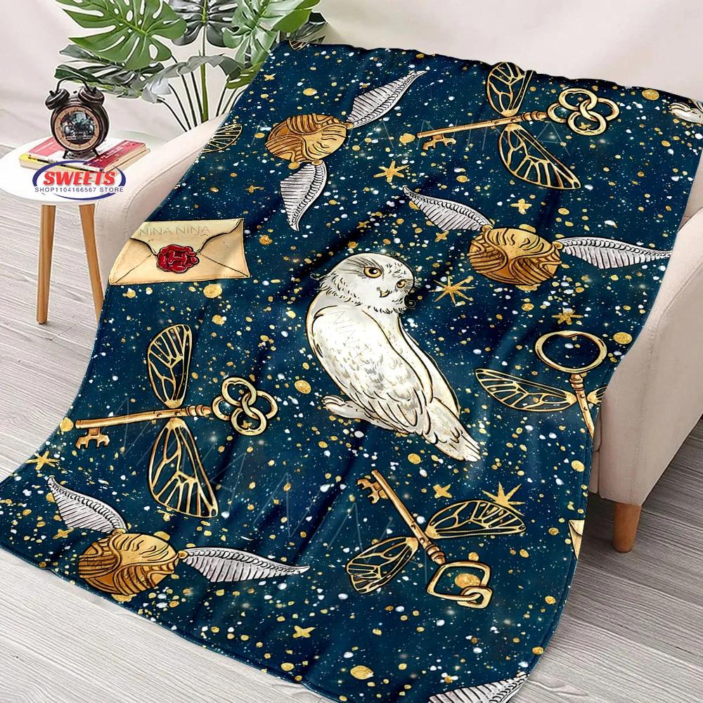 Soft Flannel Throw Blanket with Magic Hat Pattern for Bedroom Sofa Picnic Outdoor Leisure Nap Gifts