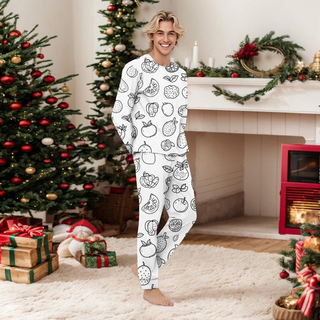 Handbemaltes Eltern-Kind-Outfit - Aufdruck Rundhals Eltern-Kind Langarm Lange Hose Hausanzug Anzug