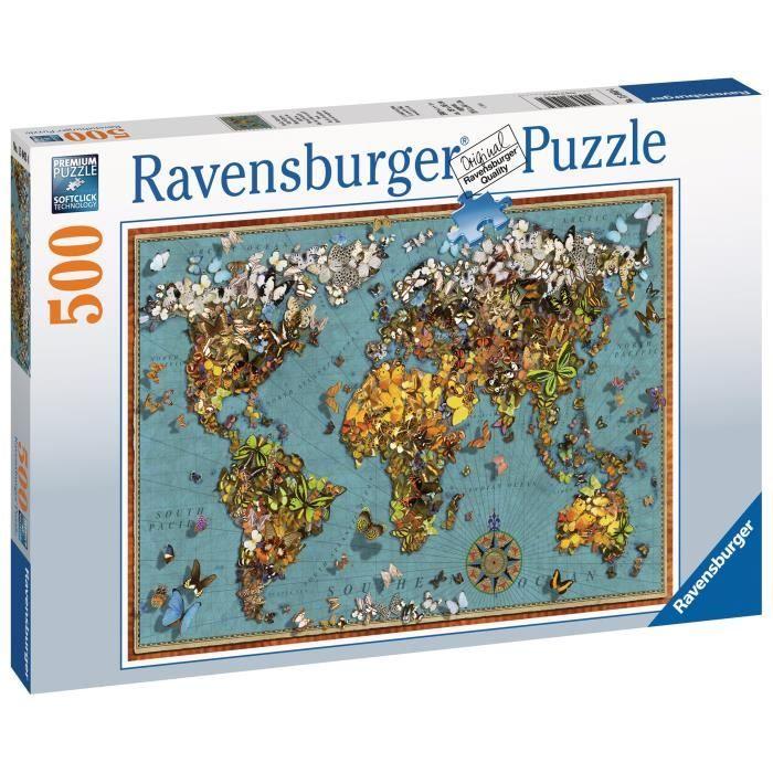 Puzzle 500 pièces - Mappemonde de papillons - Ravensburger - Paysage et nature - Mixte