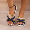 Fashion Summer Woven Sandals Women's Elastic Band Thick-soled Sandals Slippers Outdoor Beach Lightweight Wedge Casual Slippers