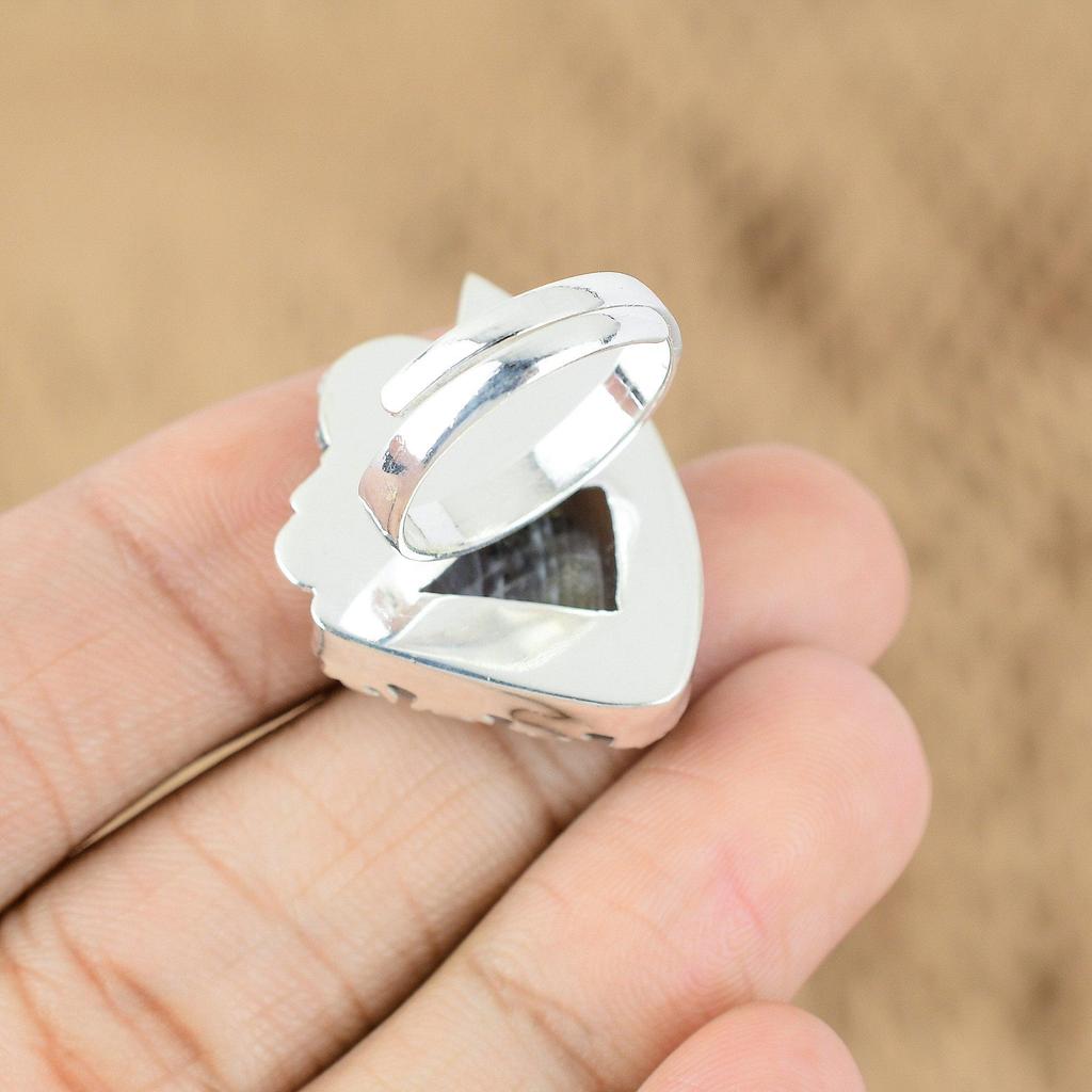 925 Sterling Silver Natural Botswana Agate Flower Promise Anniversary New Ring