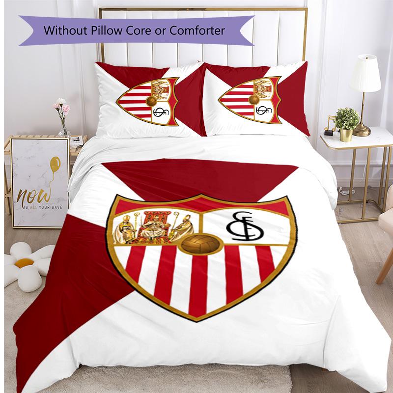 Set Lenzuola 3 Pezzi Stampato Sevilla FC Copripiumino Traspirante con Federe Biancheria da Letto Decorativa per Camera da Letto Casa