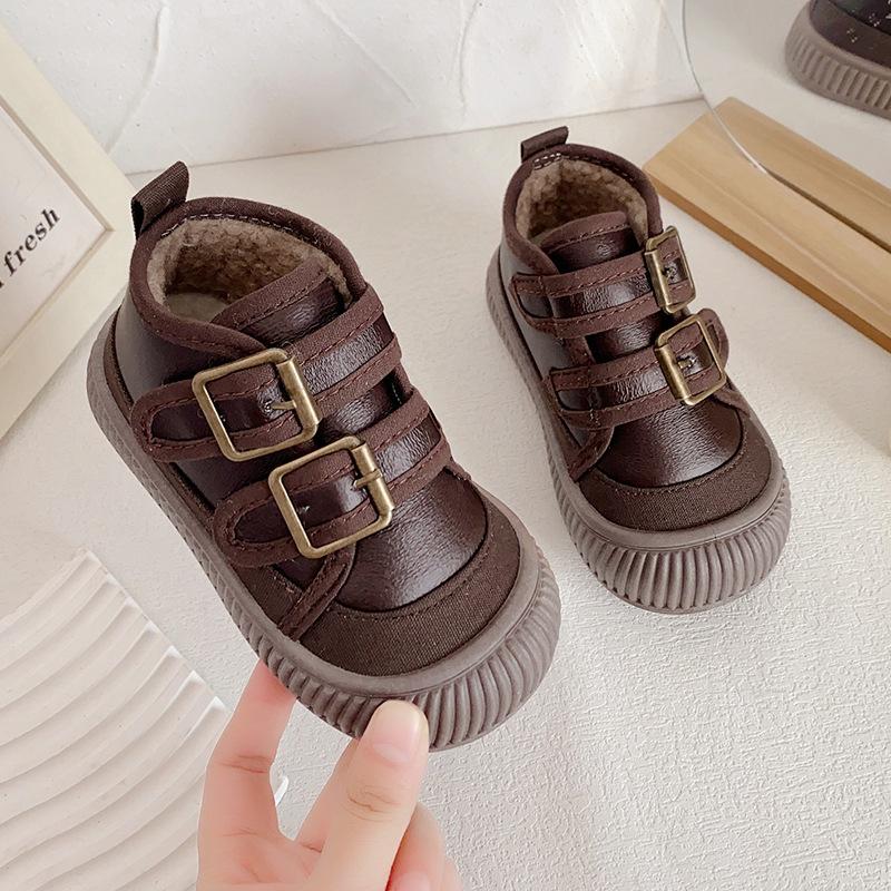 Winter Mid-cut Cotton Shoes for Children, Plus Velvet Soft-soled Casual Shoes for Boys and Girls, Velcro Cotton Shoes