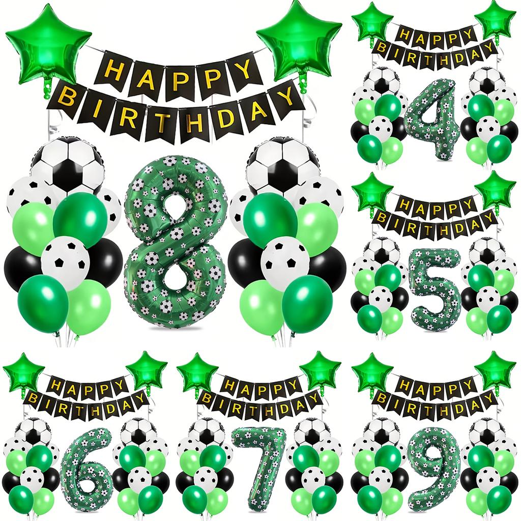 Football Number Balloon Set 0-9 Pentagram Balloons Happy Birthday Banner for Football Themed Birthday Party Decoration