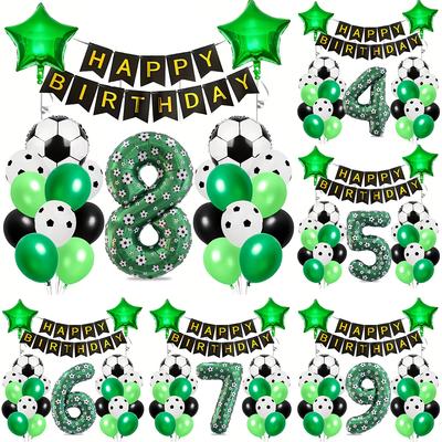 Football Number Balloon Set 0-9 Pentagram Balloons Happy Birthday Banner for Football Themed Birthday Party Decoration