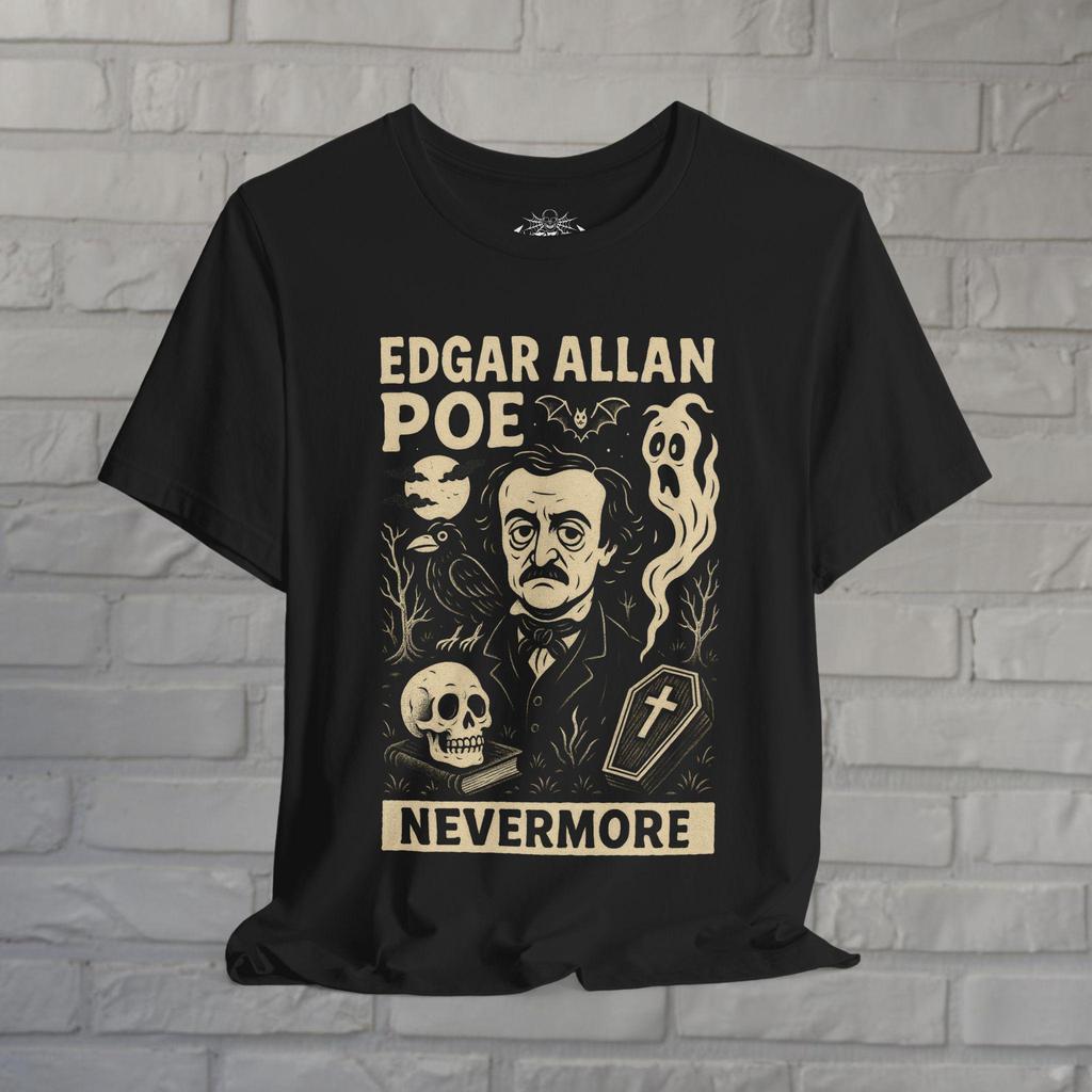Edgar Allan Poe T-Shirt Nevermore Comic Style Tee Raven Graphic Shirt Black Tee Gothic Horror Style Gift For Literature Lover