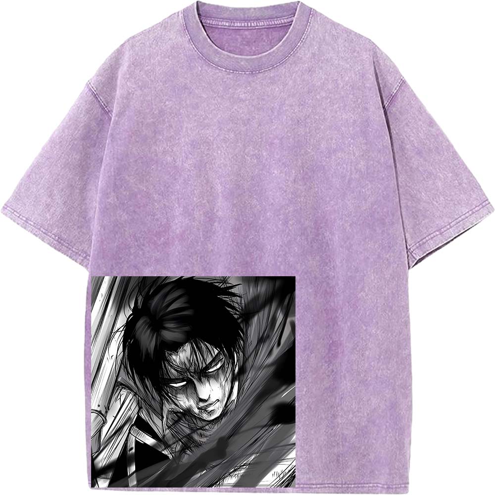Levi Ackerman Cool Clothing Attack On Titan Manga T Shirt Men Oversized Cotton T-shirts Retro Washed Tee Harajuku Male Tshirt