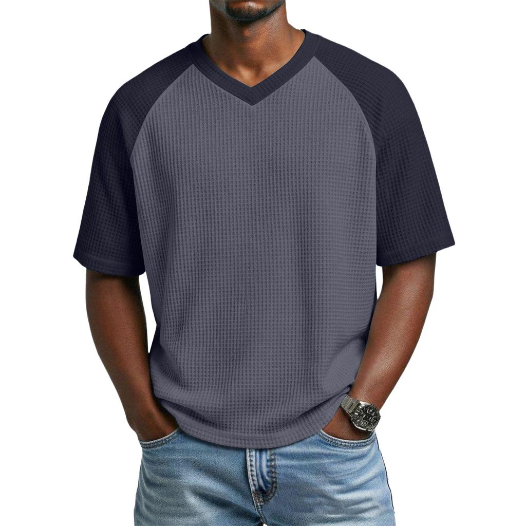 Men's Casual V-Neck Raglan Short-Sleeve Top