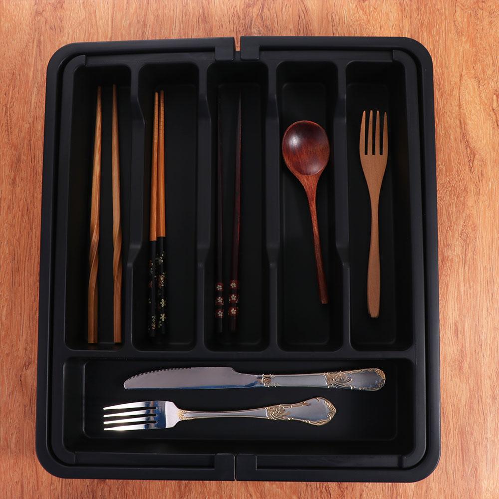 Plastic Silverware Drawer Organizer Black/White/Grey Expandable Utensil Tray  Flatware