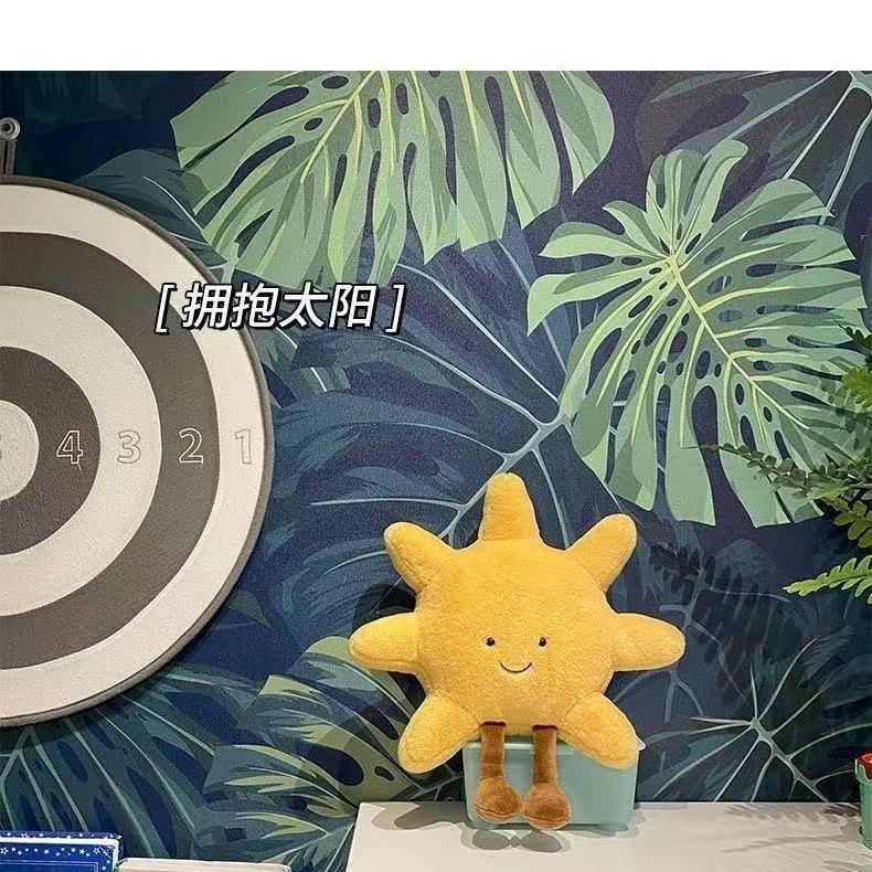 

NEW Smile Face Moon & Yellow Sun Plushie Cushion High-Quality Stuffed Weather Toy for Kids Bedroom Decor Soft Sofa Throw Pillow