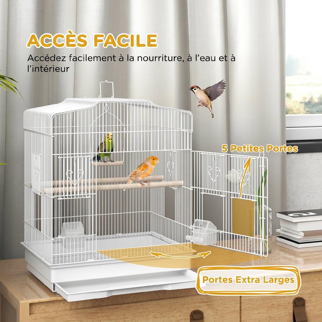 Birdcage Aviary, Feeders, Perches, Removable Droppings Tray, 46.5 x 36 x 59 cm, White