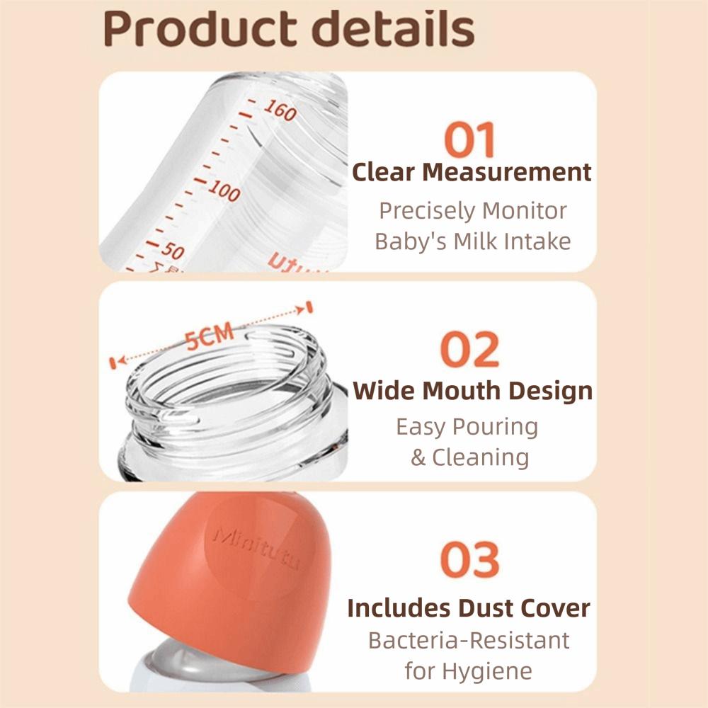 Wide Mouth Newborn Glass Bottle Rabbit Pattern Baby Milk Bottle Transparent