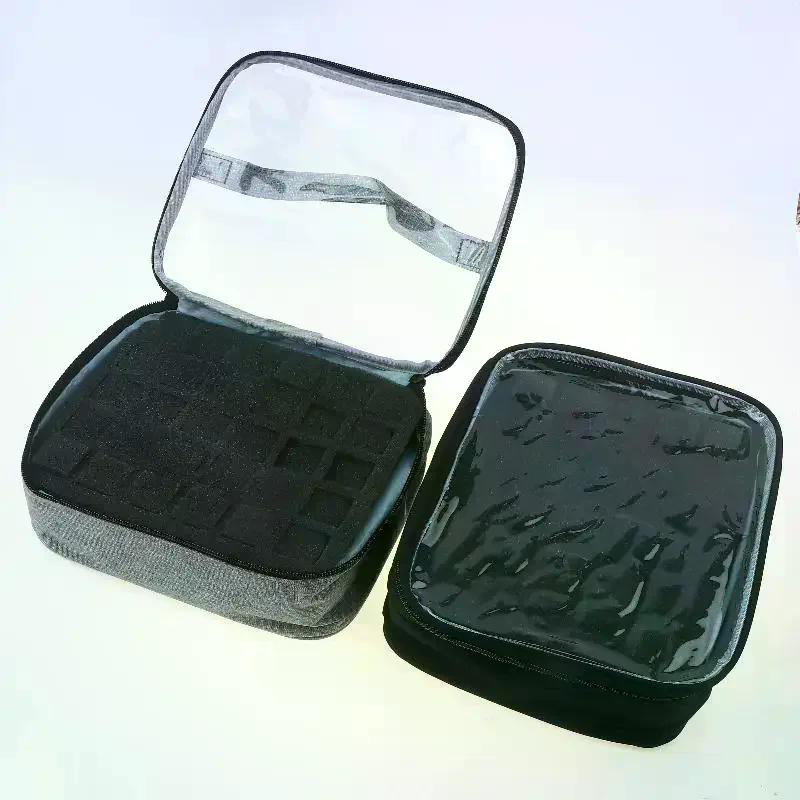 30-Slot Nail Polish Storage Bag, Black Gray Portable Hand-Held Large Cosmetic Bag, Holds Up To 30 BottlesSmall Clear Nail Polish