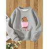 European sizes Capybara Milk Tea Cup Cartoon Print Kids' Round Neck Sweatshirt  Soft Cute Style Perfect Gift for Kids