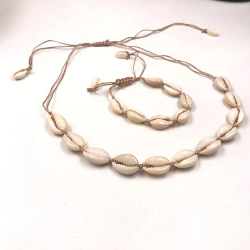 1 Pcs Natural Simple Daily Ladies Gifts Fashion All-match Adjustable Shell Sea Rope Bracelet Necklace Set Jewelry Necklace