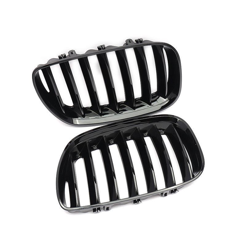 1Pair Car Front Hood Bumper Kidney Grille Grill Single Line Chrome Black For BMW X5 E53 2004 2005 2006 51137113733 51137113734