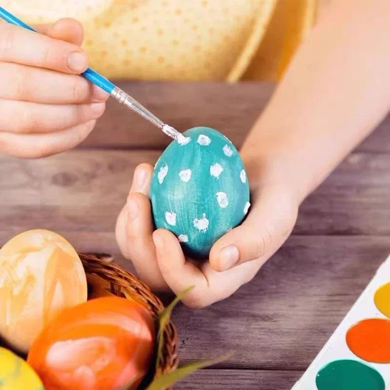 Wooden Simulated Egg Creative DIY Graffiti Painted Wooden Easter Eggs Realistic Easter Ornament For Holiday Home Decoration