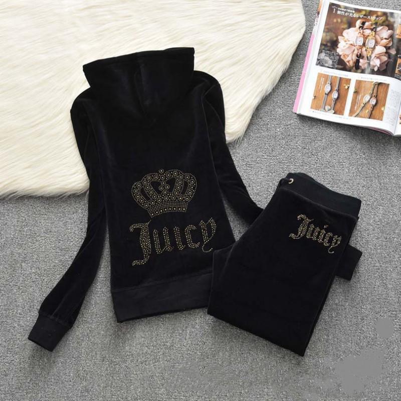 European Spring/Autumn JC Fashion Gold Velvet Women's Sportswear Set with Hotfix Letter Details