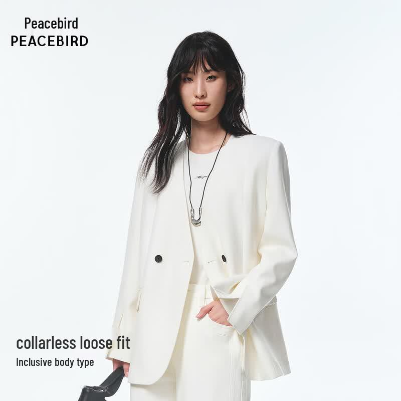 PEACEBIRD Women s Collarless Straight Suit Jacket M