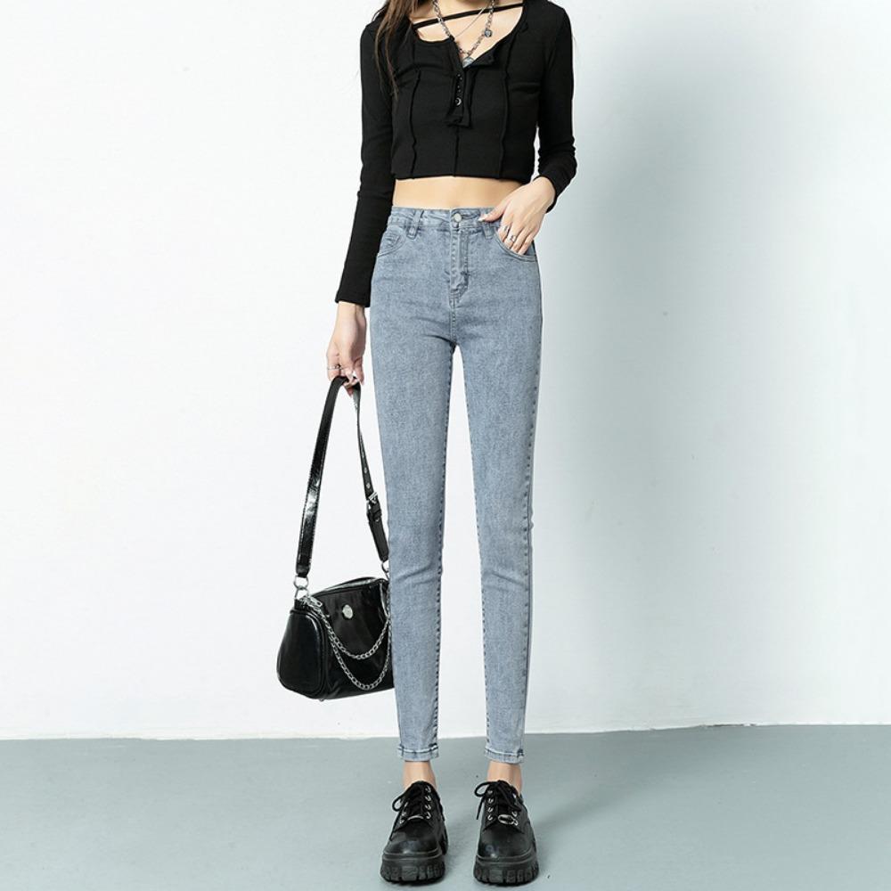 

Commuter Internet celebrity jeans women s high waist leggings 2025 autumn and winter new thin elastic pencil pants 32 светло-синий