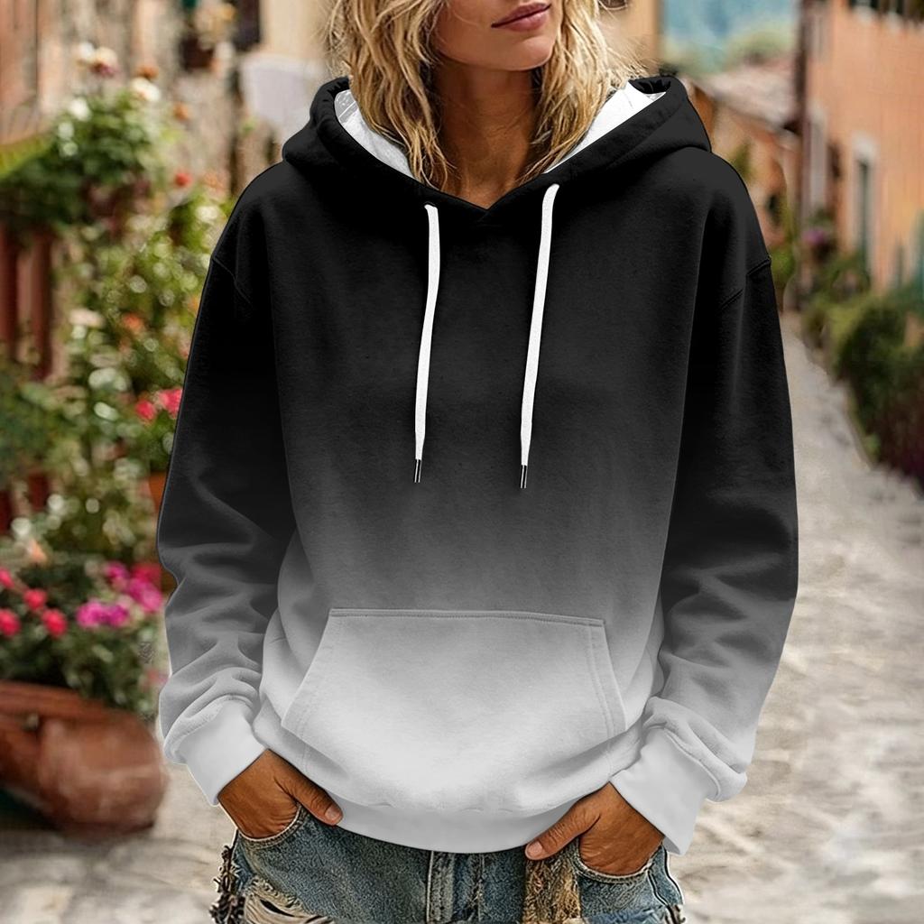 Women's Gradient Print Long Sleeve Hoodie with Hood and Pocket Casual Pullover Sweatshirt