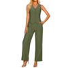 Women's Casual Summer Linen Two-Piece Sleeveless Top High Waist Trousers Beach Vacation Set