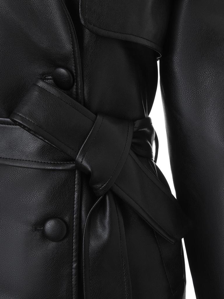 European and American Style PU Leather Motorcycle Jacket with Lapel, Double-breasted Design, Adjustable Waist Belt, for All Seasons