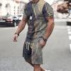 Summer Men's New Spliced Printed Pattern Breathable Round Neck T-shirt and Shorts Outdoor Skin Friendly Casual Two-piece Set