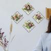 4Pcs Simulation 3D Vivid Flower Bouquet Vases Grid Wall Decor Decal Removable Self-Adhesive Wall Sticker Office Kitchen Decoration
